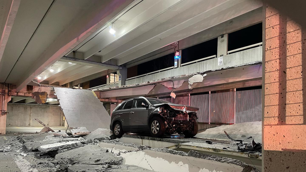 Maryland hospital garage partially collapses after SUV crashes into wall